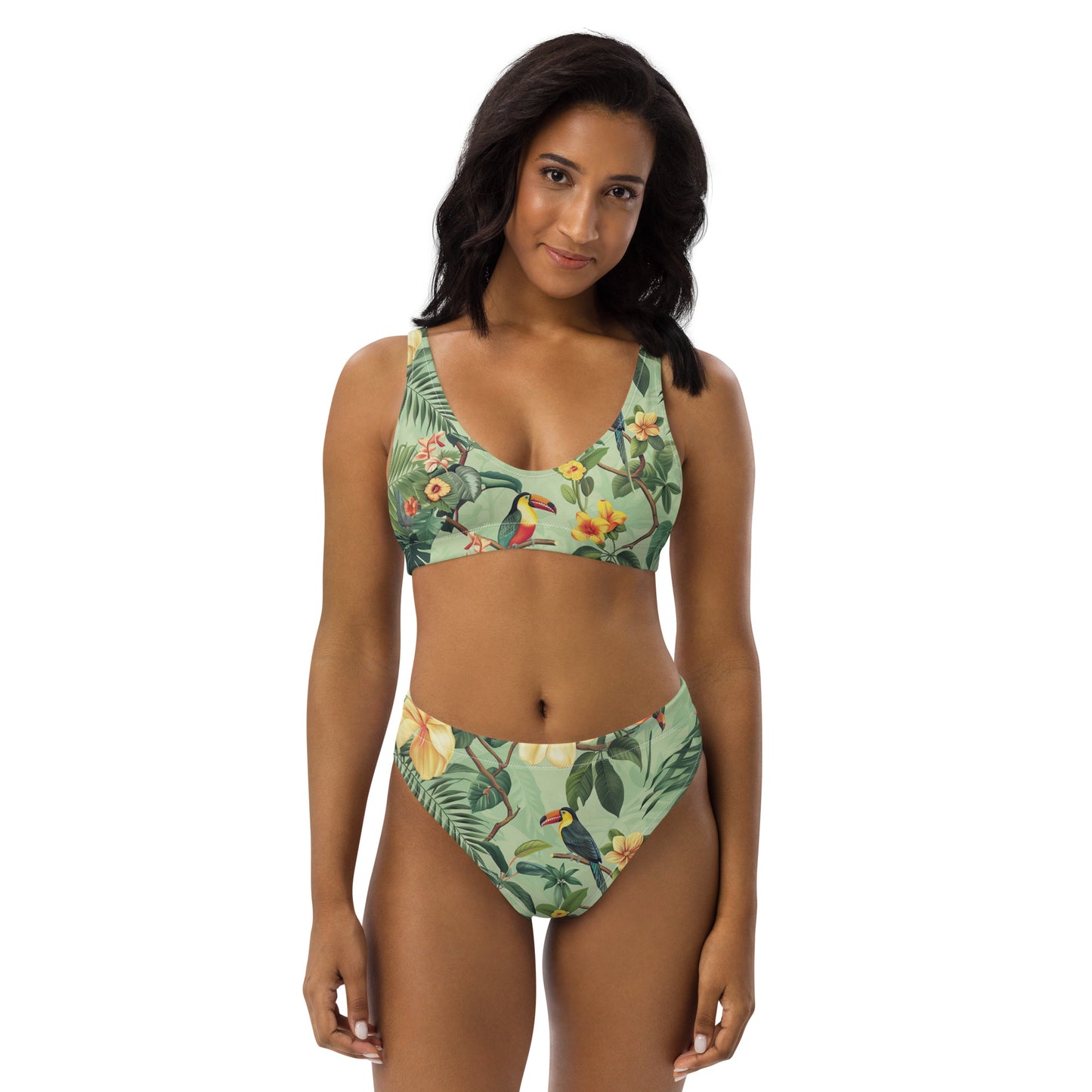 Tropical print recycled high-waisted bikini