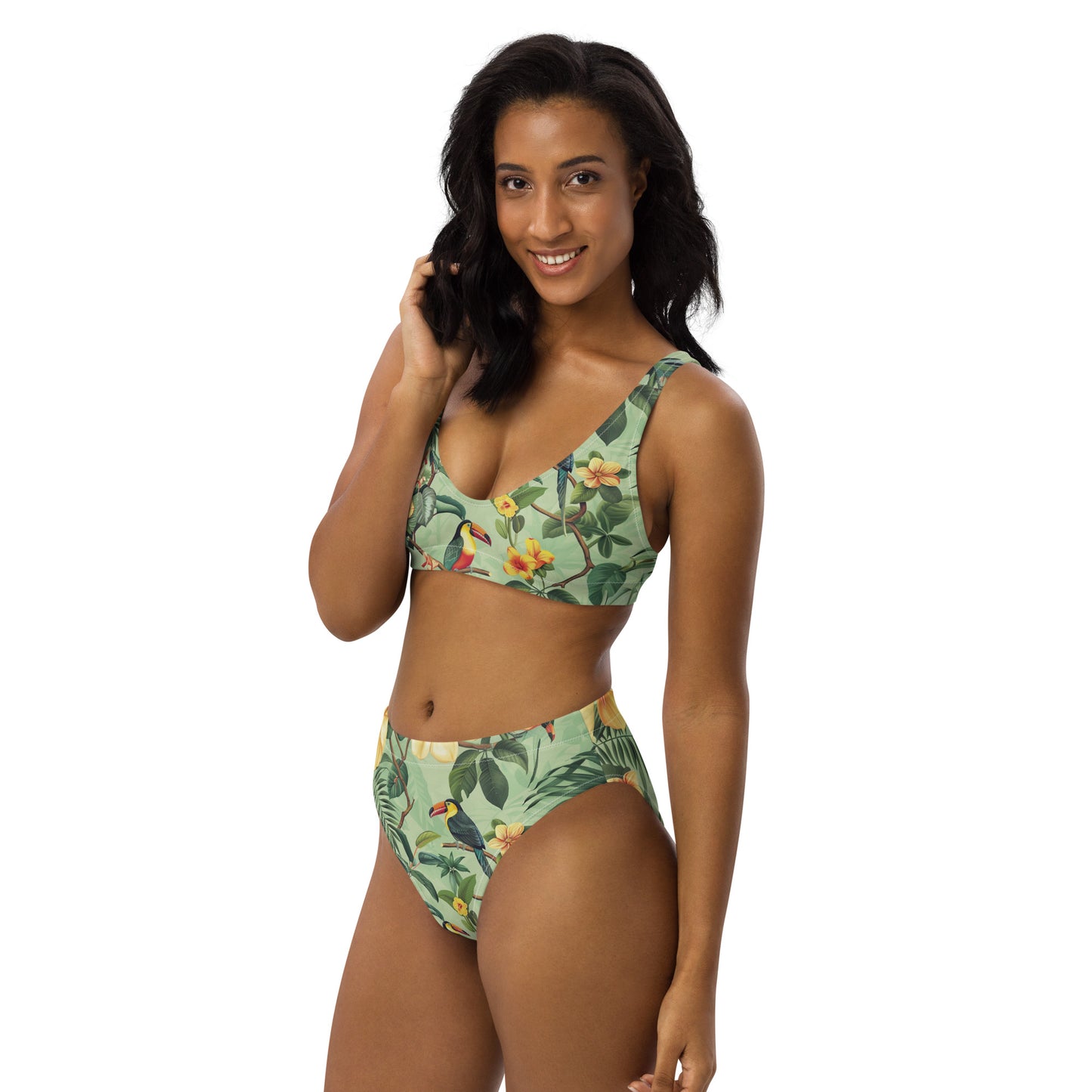 Tropical print recycled high-waisted bikini