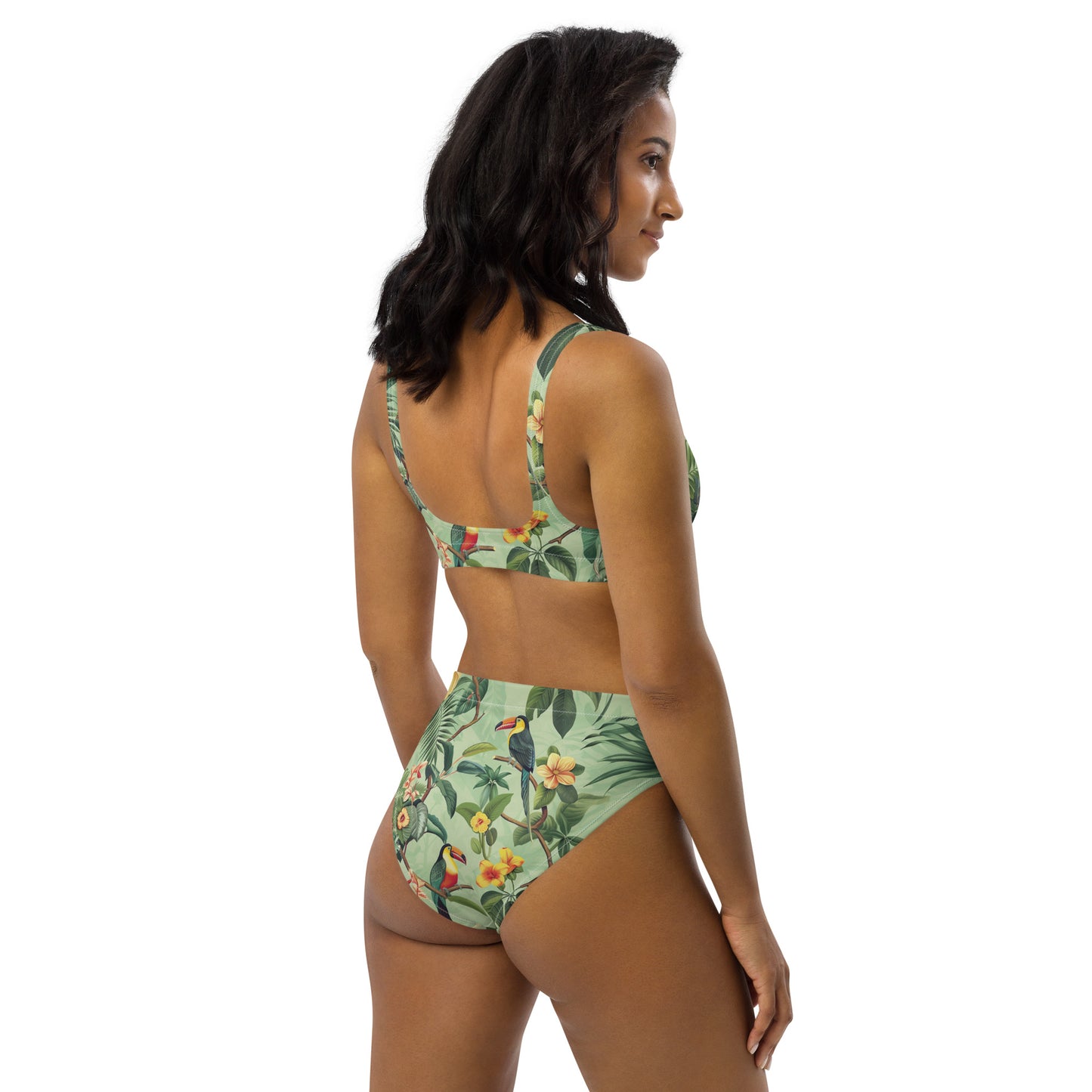 Tropical print recycled high-waisted bikini