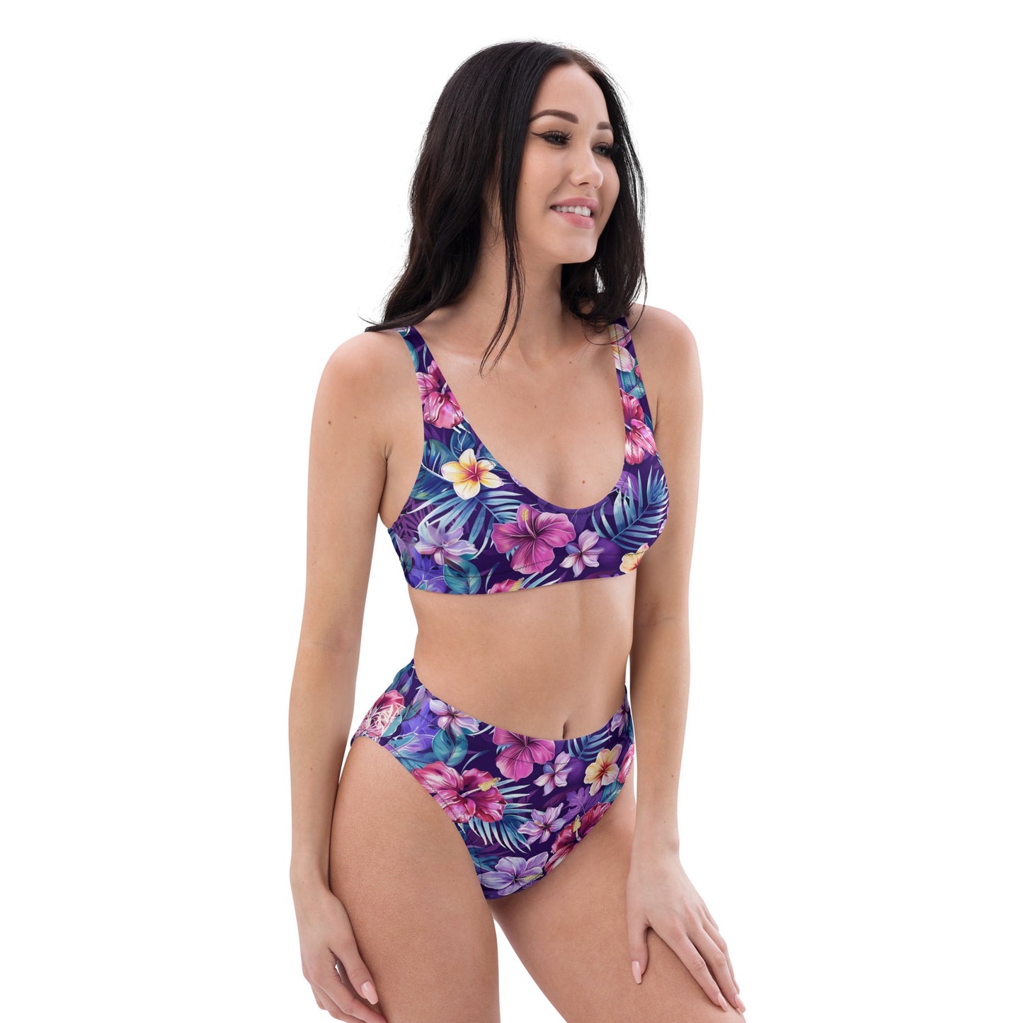 Tropical print recycled high-waisted bikini
