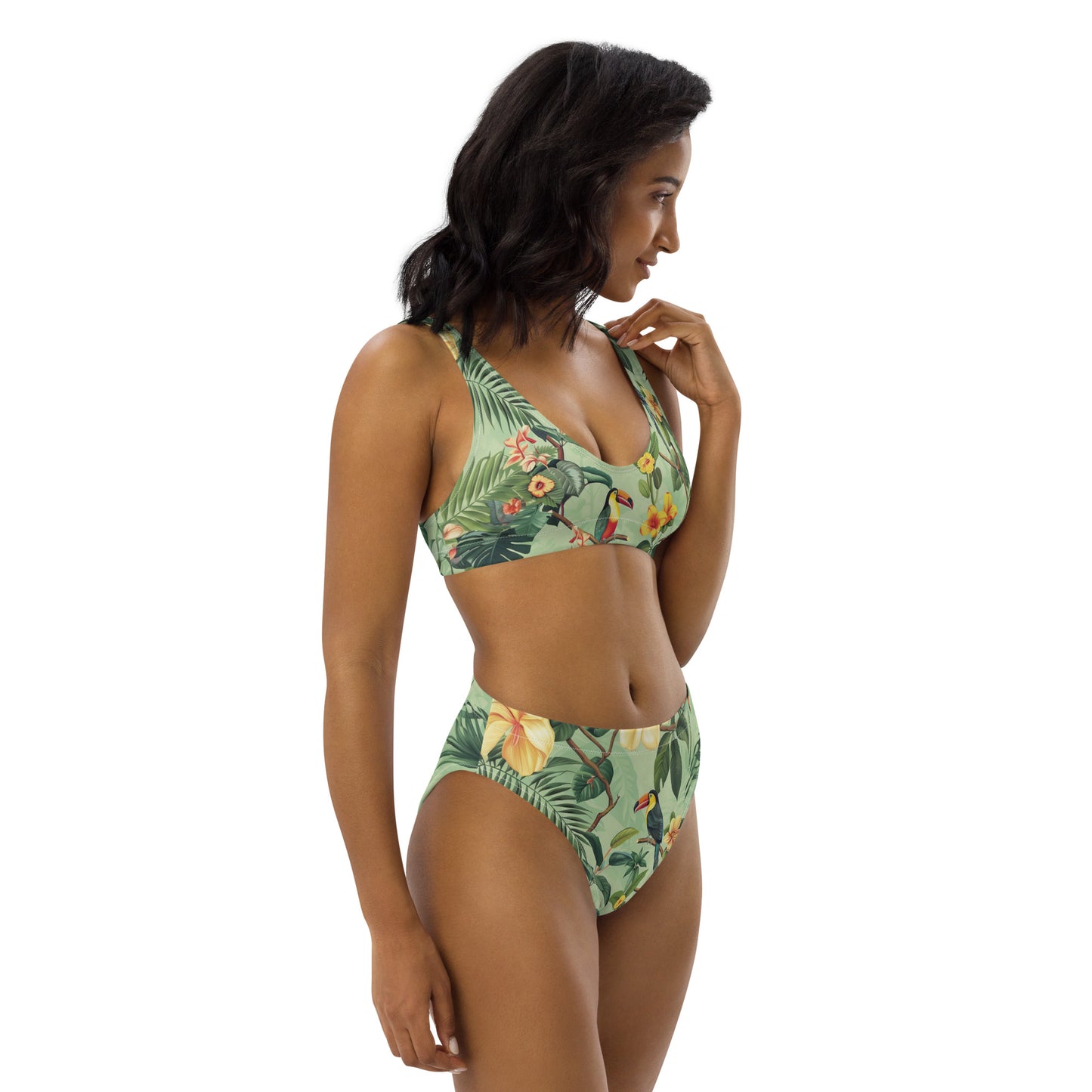 Tropical print recycled high-waisted bikini