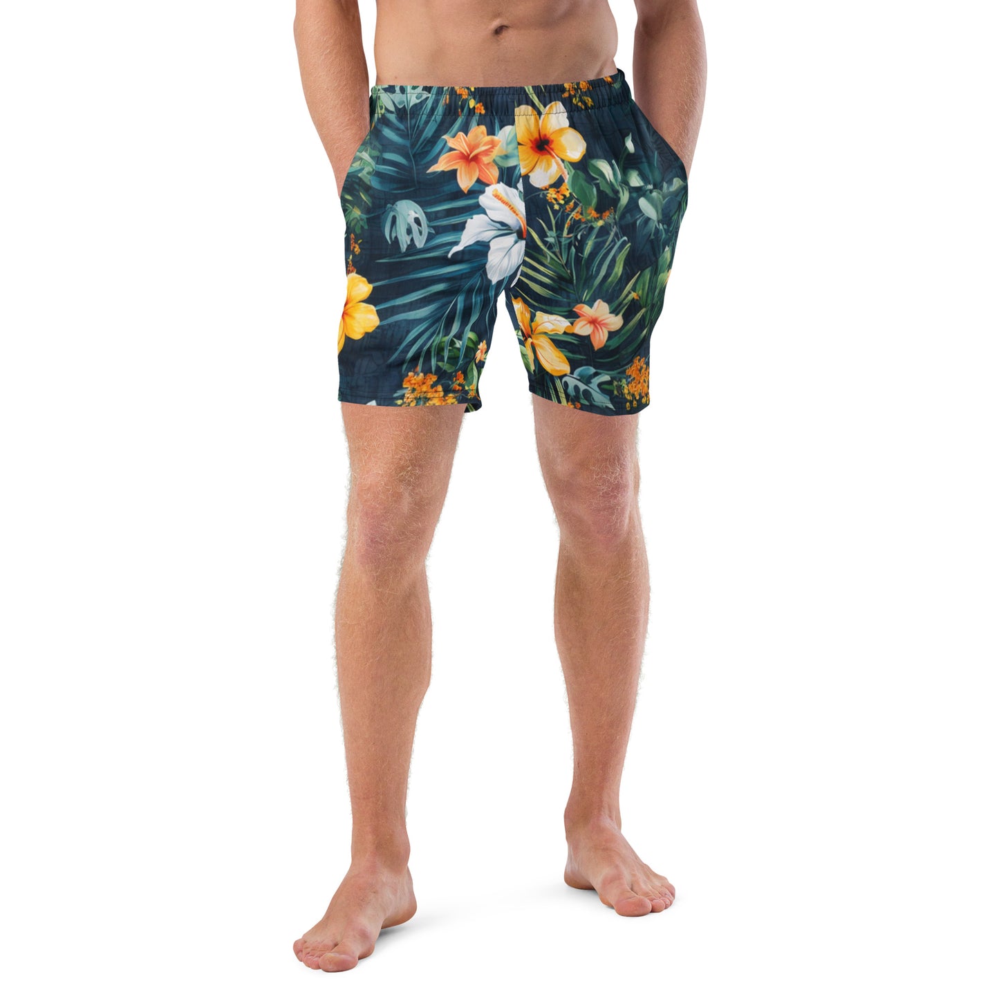 Men's tropical print swim trunks