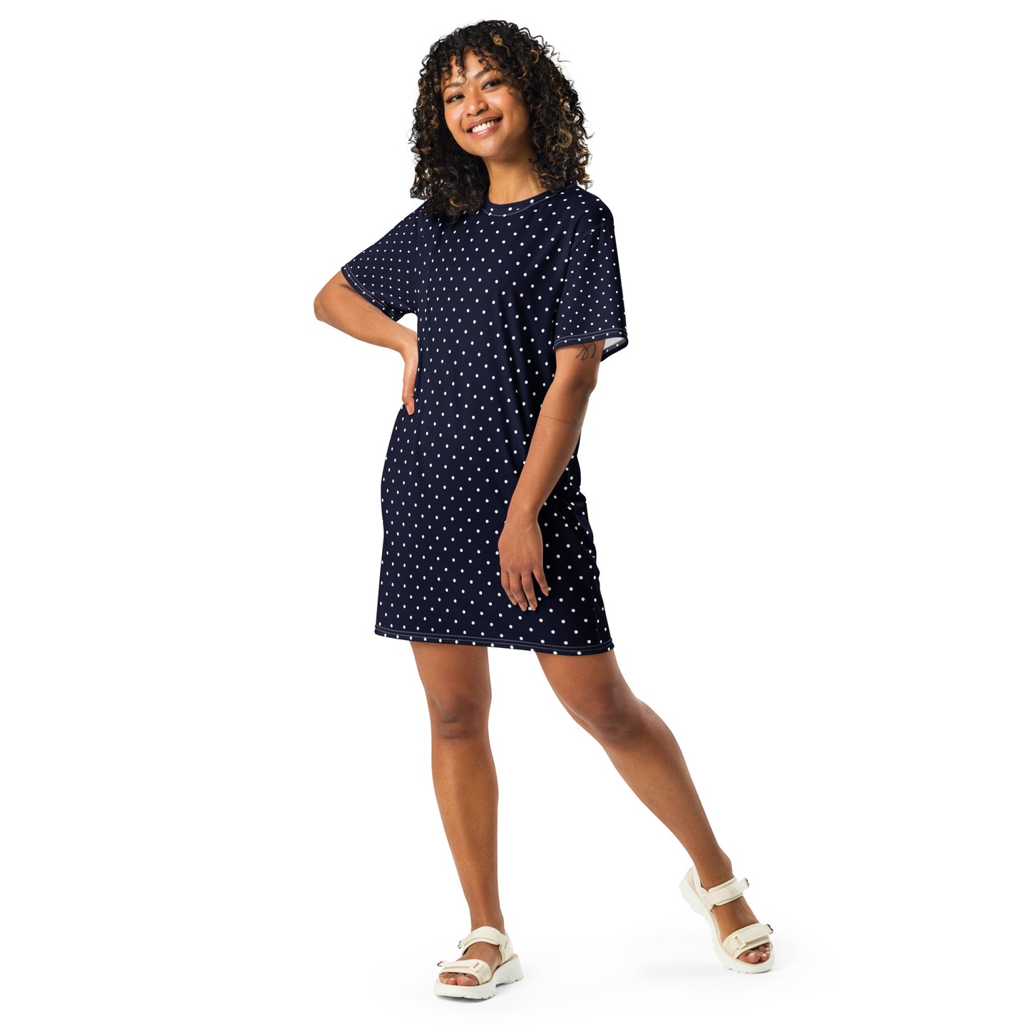 Pokatdot navy T-shirt dress