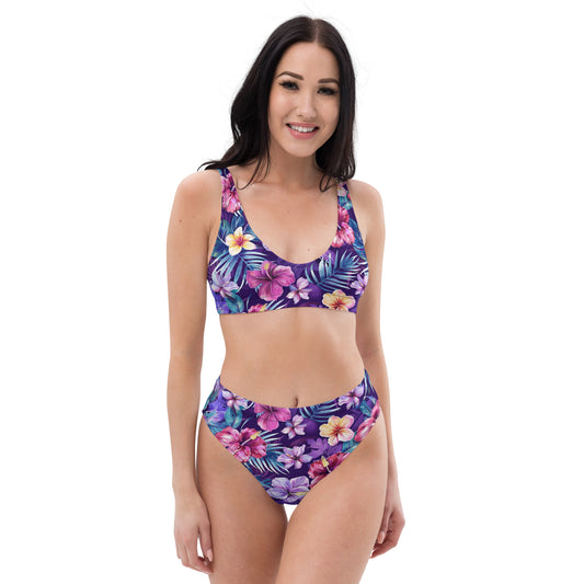 Tropical print recycled high-waisted bikini