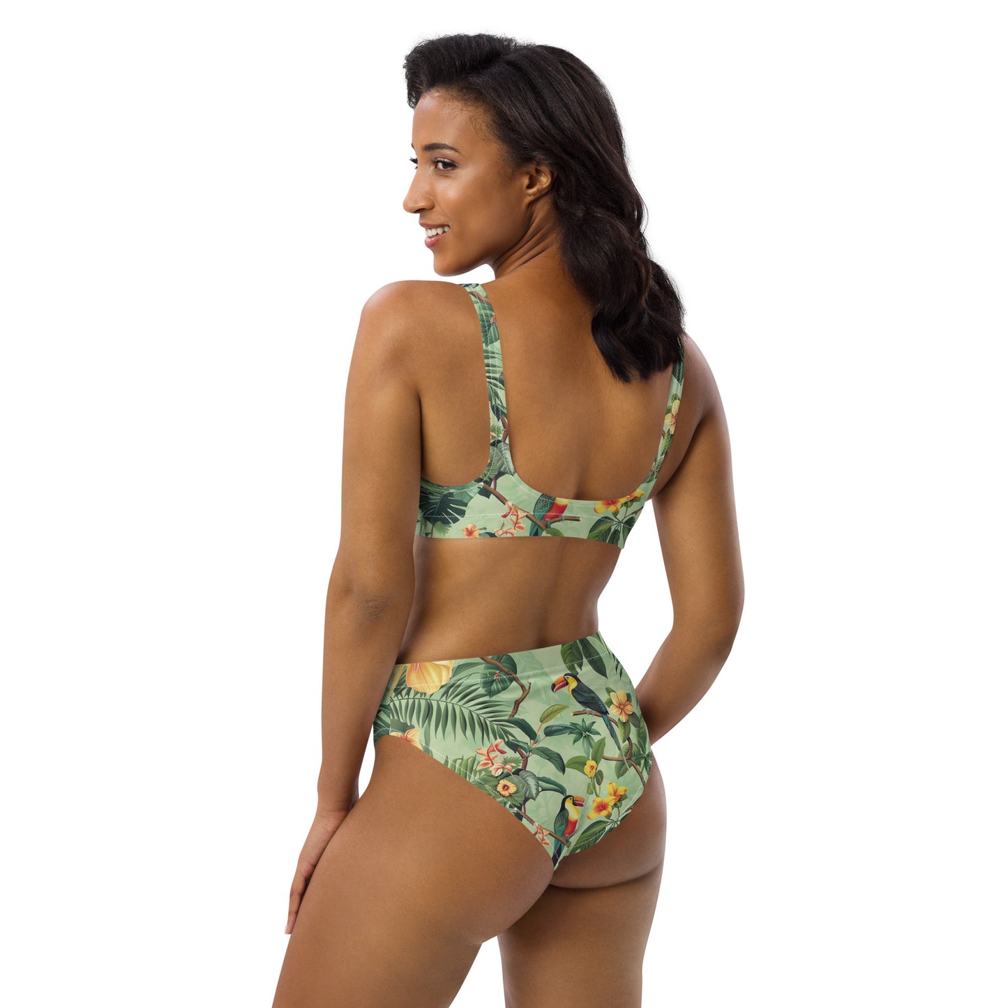 Tropical print recycled high-waisted bikini