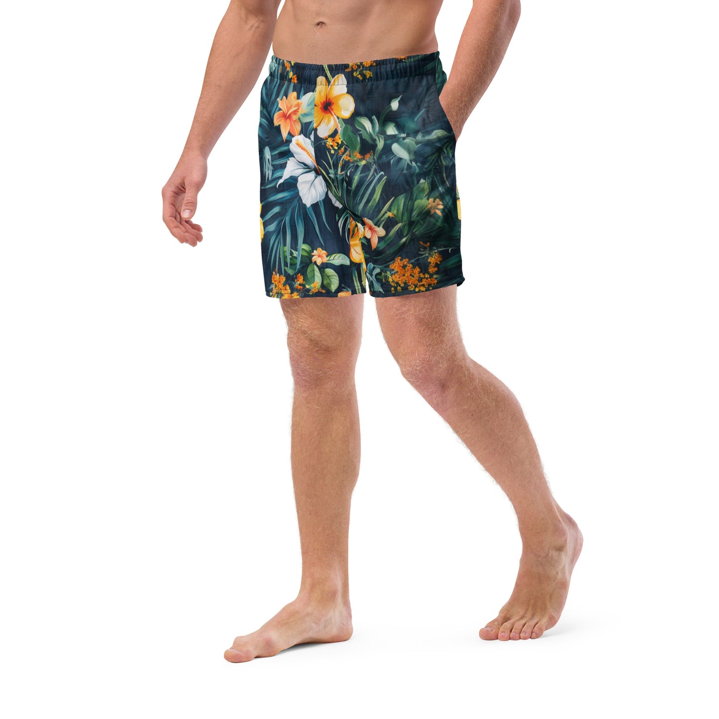 Men's tropical print swim trunks
